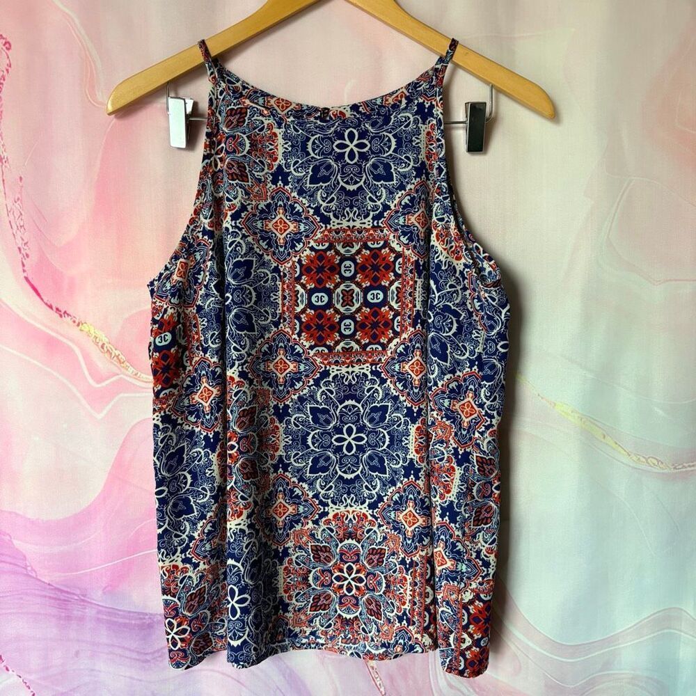 Renee C Blue Red Bohemian Tank Top Boho Professional Preppy Artsy USA Patriotic